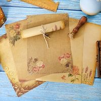 8pcs/set Kraft Paper Printing Romantic Love Letter Brown Writing Paper Antique Invitation Paper Brown Envelopes Paper for Letter Writing Packing Vintage A5 Greeting Card Paper. miniinthebox - thumbnail