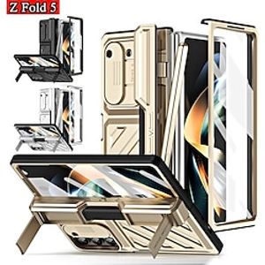 Phone Case For Samsung Galaxy Z Fold 5 Z Fold 4 Full Body Case with Stand and Screen Protector Pencil Holder Solid Color TPU Tempered Glass PC miniinthebox