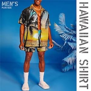 Men's Plus Size Summer Hawaiian Shirt Big and Tall Coconut Tree Turndown Short Sleeves Spring  Summer Tropical Casual Hawaiian Sports  Outdoor Street Tops Lightinthebox