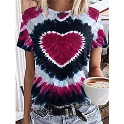 Women's T shirt Tee Heart Tie Dye Red Print Short Sleeve Valentine's Day Valentine Weekend Fashion Round Neck Regular Fit Spring Summer Lightinthebox Women's T shirt Tee Heart Tie Dye Red Print Short Sleeve Valentine's Day Valentine Weekend Fashion Round Neck Regular Fit Spring Summer Lightinthebox