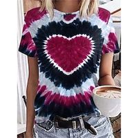 Women's T shirt Tee Heart Tie Dye Red Print Short Sleeve Valentine's Day Valentine Weekend Fashion Round Neck Regular Fit Spring  Summer Lightinthebox - thumbnail