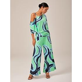 Geometric Mismatched Slash Neck Cold Shoulder Two Piece Set