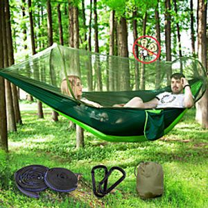 Camping Hammock with Pop Up Mosquito Net Double Hammock Outdoor Breathable Anti-Mosquito Ultra Light (UL) Foldable Mesh Parachute Nylon with Carabiners and Tree Straps for 2 person Camping / Hiking miniinthebox