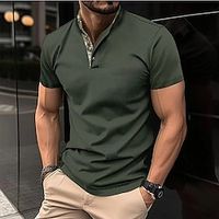Men's Polo Shirt Waffle Polo Shirt Work Casual Stand Collar Short Sleeve Basic Modern Color Block Patchwork Spring  Summer Regular Fit Wine Black White Army Green Red Navy Blue Polo Shirt Lightinthebox