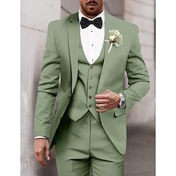 Sky Blue Dark Green Khaki Men's Wedding Suits Solid Colored 3 Piece Party Dress Tailored Fit Single Breasted Two-buttons 2024 Lightinthebox