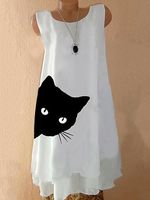 Round Neck Printed Shift Dress - thumbnail