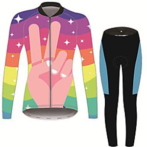 21Grams Peace Sign Women's Long Sleeve Cycling Jersey with Tights - Pink / Black Bike Clothing Suit Thermal Warm Anatomic Design Ultraviolet Resistant Sports Winter Fleece Terylene Polyester Taffeta miniinthebox