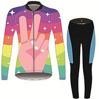 21Grams Peace Sign Women's Long Sleeve Cycling Jersey with Tights - Pink / Black Bike Clothing Suit Thermal Warm Anatomic Design Ultraviolet Resistant Sports Winter Fleece Terylene Polyester Taffeta miniinthebox - thumbnail