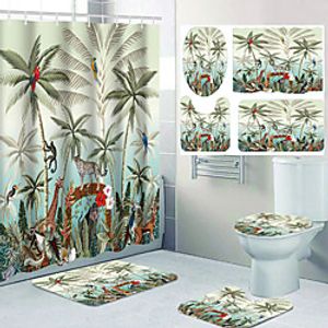Bathroom Waterproof Shower Curtain and Cushion Four-piece Set Modern Polyester New Design Lightinthebox