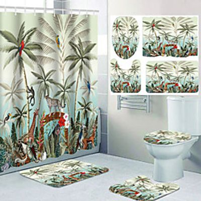 Bathroom Waterproof Shower Curtain and Cushion Four-piece Set Modern Polyester New Design Lightinthebox
