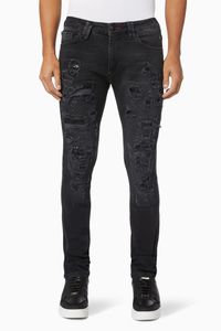 Slim Fit Denim Jeans with Metal Mesh