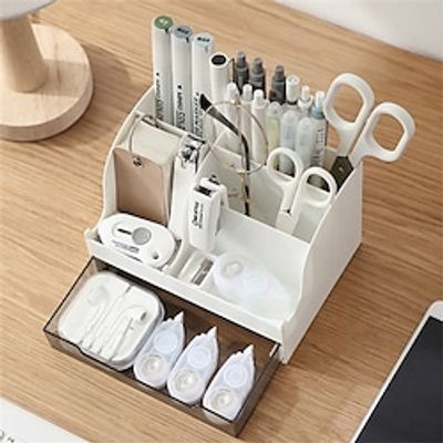 Pen Holder Cup Lightweight Multifunction With Drawer Plastics for Office Student Kids Lightinthebox