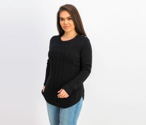 Womens Long Sleeve Cable Sweater  Black