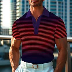 Stripe Men's Business Casual Print Polo Shirt Waffle Polo Shirt Outdoor Street Casual Polyester Short Sleeve Turndown Polo Shirts White Red Summer Spring S M L Lapel Polo Lightinthebox