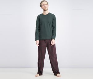 Mens Fleece Pajama Set  Burgundy/Hunter