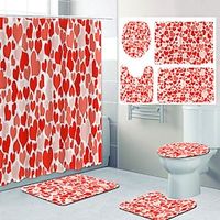 Valentine's Day Bathroom Deco 4 Pcs Shower Curtain Set Bathroom Sets Modern Home Bathroom Decor with Bath Mat U Shape and Toilet Lid Cover Mat and 12 Hooks miniinthebox