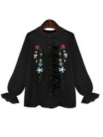 Casual Lotus Sleeves Embroidery Button Fly Blouse For Women