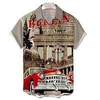 Men's Shirt Summer Hawaiian Shirt Letter Car Graphic Prints Turndown Green Khaki Street Casual Short Sleeves Button-Down Print Clothing Apparel Tropical Sports Streetwear Designer Lightinthebox - thumbnail