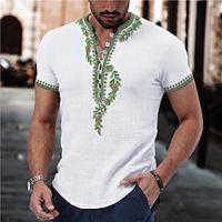 Men's Shirt Cotton Linen Shirt White Cotton Shirt Casual Shirt White Blue Gray Short Sleeve Floral Band Collar Summer Street Hawaiian Clothing Apparel Button-Down Lightinthebox