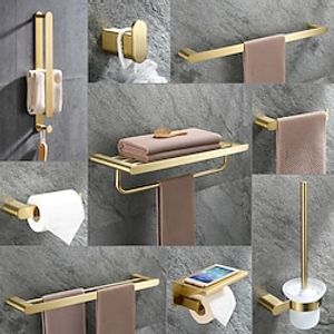 Golden Bathroom Hardware Sets,Wall Mounted Stainless Steel Towel Bar/Toilet Paper Holder/Toilet Brush Holder Multilayer,New Design Multifunction Contemporary miniinthebox