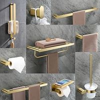 Golden Bathroom Hardware Sets,Wall Mounted Stainless Steel Towel Bar/Toilet Paper Holder/Toilet Brush Holder Multilayer,New Design Multifunction Contemporary miniinthebox - thumbnail