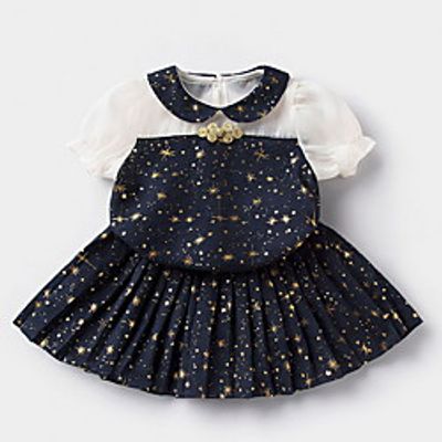 Kids Little Girls' Dress Graphic Print Dusty Blue Knee-length Short Sleeve Basic Dresses Summer Regular Fit 3-8 Years miniinthebox