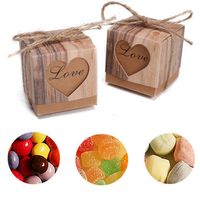 50Pcs Heart In Love Rustic Kraft Candy Box Burlap Jute Chic Wedding Favor Party Gift Supplies - thumbnail