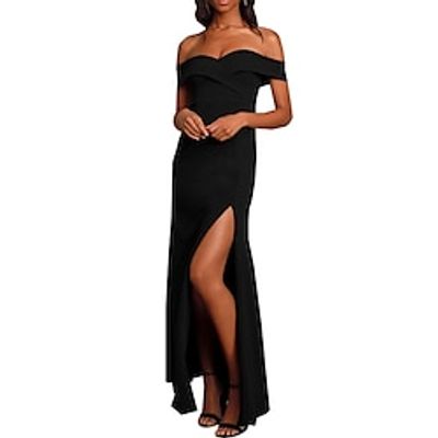 Women's Black Dress Prom Dress Party Dress Long Dress Maxi Dress Black White Yellow Short Sleeve Plain Ruched Spring Fall Winter Off Shoulder Formal Winter Dress Wedding Guest Evening Party S M L XL Lightinthebox