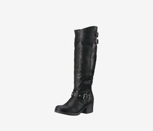 Womens Cara Wide Calf Faux Leather Riding Boots  Black