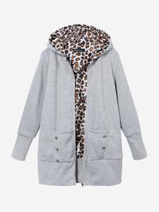 Leopard Print Hooded Slim Coat