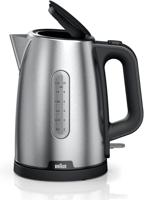 Braun Stainless Steel Water Kettle, 2200 Watts, 1.7L Capacity, 4-Way Protection, Fast Boiling, Pur Shine Black - WK 1500 BK