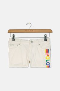 Kids Girls Cotton Polo Denim Shorts  White Combo