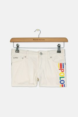 Kids Girls Cotton Polo Denim Shorts  White Combo