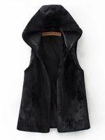 Casual Black Hooded Velvet Vest Coat