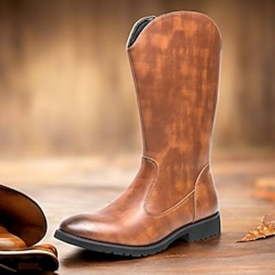 Men's Boots Cowboy Boots Retro Walking Casual Daily PU Comfortable Booties / Ankle Boots Loafer Black Brown Spring Fall miniinthebox