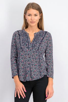 Womens Floral Button Down Top  Navy
