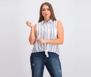 Womens Button Down Top  Blue/White