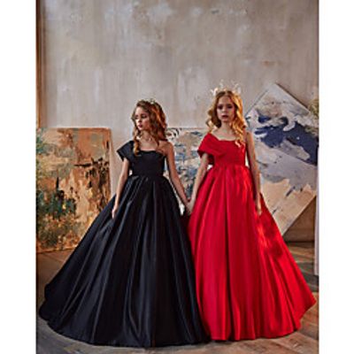 Princess Chapel Train Flower Girl Dresses Party Polyester Sleeveless One Shoulder with Pleats Lightinthebox Princess Chapel Train Flower Girl Dresses Party Polyester Sleeveless One Shoulder with Pleats Lightinthebox