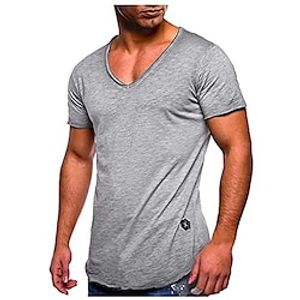 Men's Casual V Neck Shirts Solid Color Short Sleeve Tees Summer Slim Fit Tops Big and Tall T-Shirt Gray miniinthebox