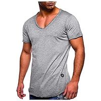 Men's Casual V Neck Shirts Solid Color Short Sleeve Tees Summer Slim Fit Tops Big and Tall T-Shirt Gray miniinthebox - thumbnail