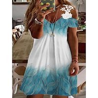 Women's Plus Size Casual Dress Lace Dress Floral Gradient Midi Dress Short Sleeve Lace Patchwork Strap Fashion Outdoor White Blue Summer Spring L XL XXL 3XL 4XL Lightinthebox - thumbnail