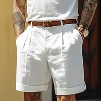 Men's Shorts Linen Shorts Summer Shorts Pleated Shorts Pocket Pleats Straight Leg Plain Comfort Breathable Short Casual Daily Holiday Linen Cotton Blend Fashion Designer White miniinthebox