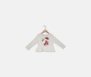Toddler Girl Santa Unicorn Peplum Ruffle Top  White