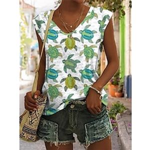 Women's Tank Top Blue Green Animal Print Sleeveless Holiday Weekend Basic V Neck Regular S Lightinthebox
