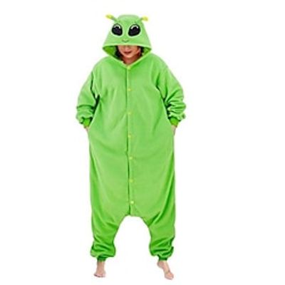 Adults' Kigurumi Pajamas Nightwear Alien Print Onesie Pajamas Funny Costume Flannel Cosplay For Men and Women Christmas Animal Sleepwear Cartoon Lightinthebox