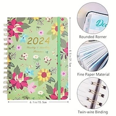 1pc 2024 Planner Hardcover Notebook, Weekly And Monthly Planner, Appointment Book From Jan To Dec 2024 miniinthebox