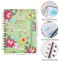 1pc 2024 Planner Hardcover Notebook, Weekly And Monthly Planner, Appointment Book From Jan To Dec 2024 miniinthebox - thumbnail