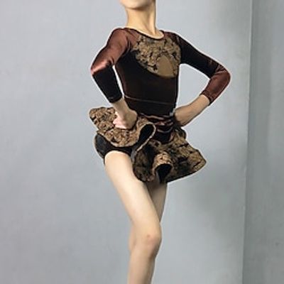 Latin Dance Kids' Dancewear Latin Salsa Dance Skirts Splicing Girls' Performance Daily Wear Long Sleeve High Velvet Lightinthebox
