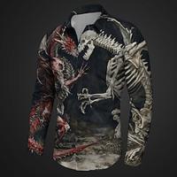 Animal Dragon Artistic Subcultural Fashion Casual Men's Printed Shirts Party Street Vacation Spring Summer Turndown Long Sleeve Blue, Khaki S, M, L 4-Way Stretch Fabric Shirt Lightinthebox