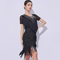 Latin Dance Dress Tassel Splicing Crystals / Rhinestones Women's Performance Training Short Sleeve Mesh Milk Fiber Lightinthebox